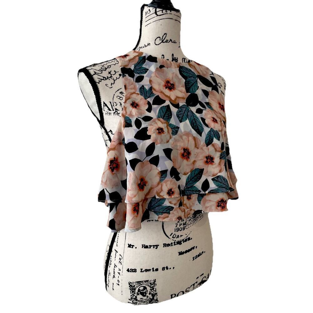 Show me Your Mumu Cropped Top Layered Peach Floral Sz S Coquette COCONUTGIRL